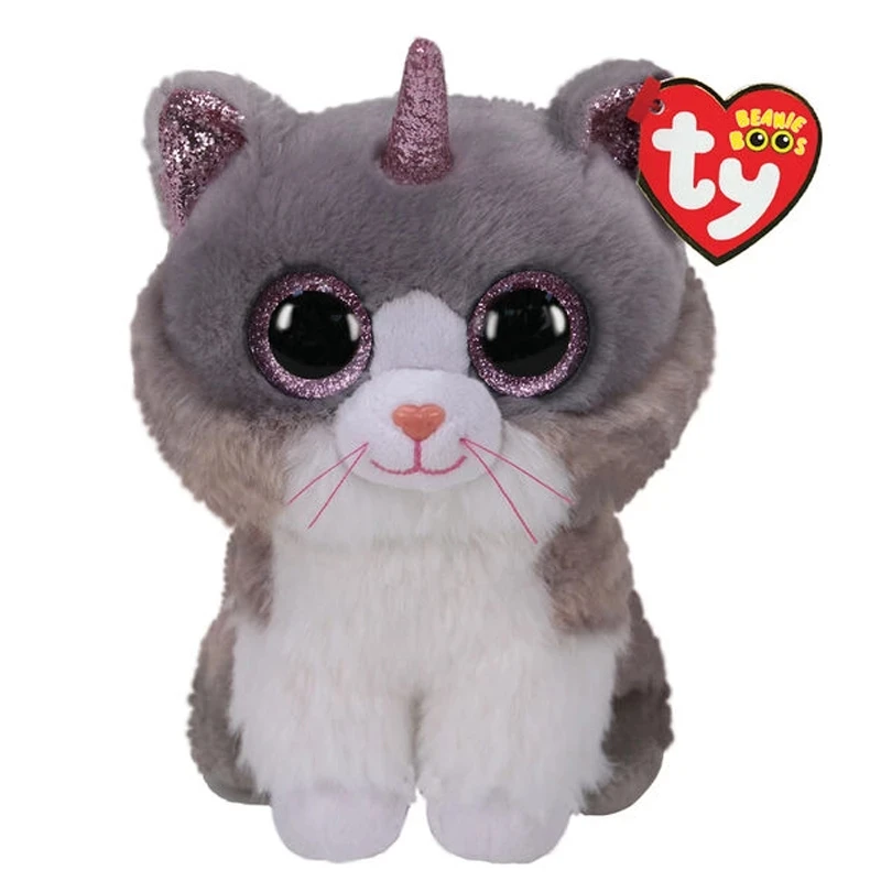 

Ty Beanie Big Eyes Grey Shiny Unicorn Round Face Cat Plush Stuffed Animal Collectible Soft Toy Doll Boy Girl Birthday Gift 15CM