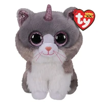 ty beanie big eyes grey shiny unicorn round face cat plush stuffed animal collectible soft toy doll boy girl birthday gift 15cm