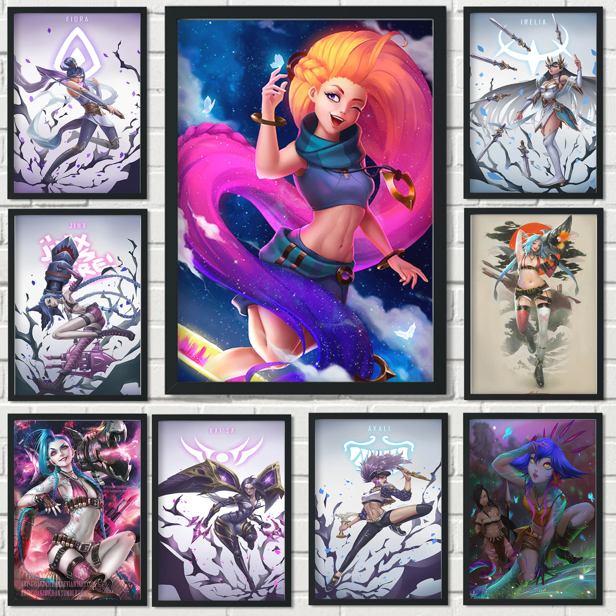 Плакат из игры Лига потенциометров в стиле аниме украшение JINX/FIORA/AKALI настенное