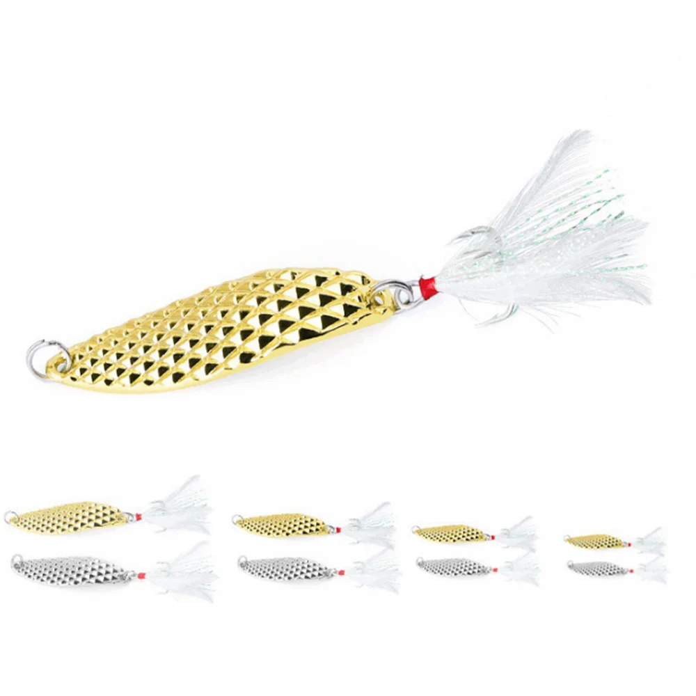 

1Pcs Metal Spoon Fshing Lures 7g 10g 15g 20g Spinner Artificial Bait with Feather Treble Hooks Trout Pike Pesca Sequins Tackle