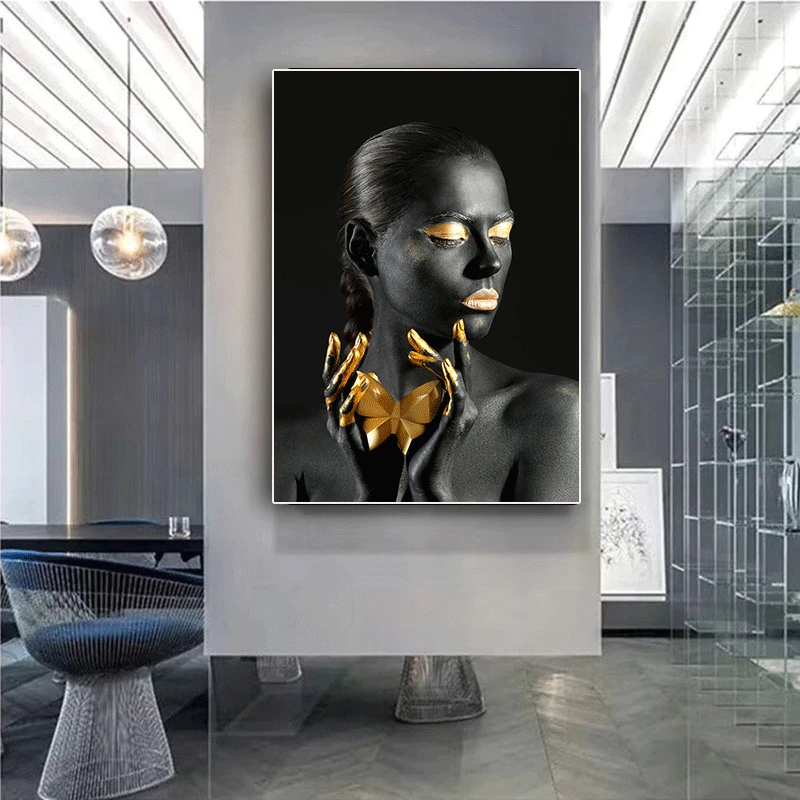 

African Black and Golden Women Picture Canvas Painting Decor Oil Painting Wall Picture Poster Modern Wall Art Picture Home