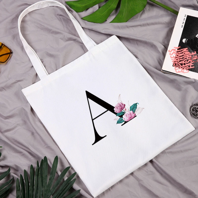 

Flower Letter Shoping Bags Anime Tote Bag Female Designer Handbags Reusable Woman Shopper White Canvas 2021 Shoulder Handbag Big