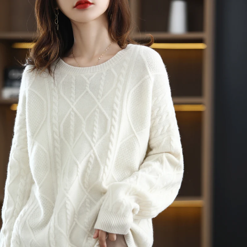 2023 Autumn New Knitted Woolen Sweater Women Round Neck Pullover Sweater Drop Shoulder Fashion Wool Bottoming Shirt Loose