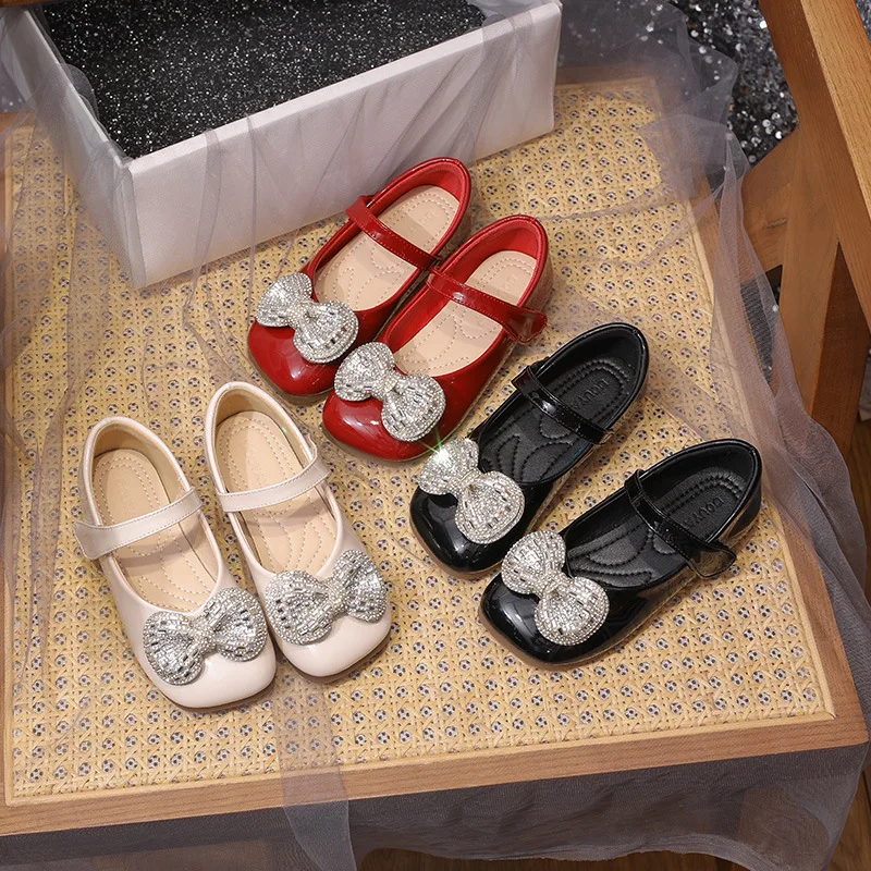 

New Spring/Autumn Leather Shoes Girls Princess Dress Dance Baby Student Flats Breathable Casual Children Kids Shoes 03A