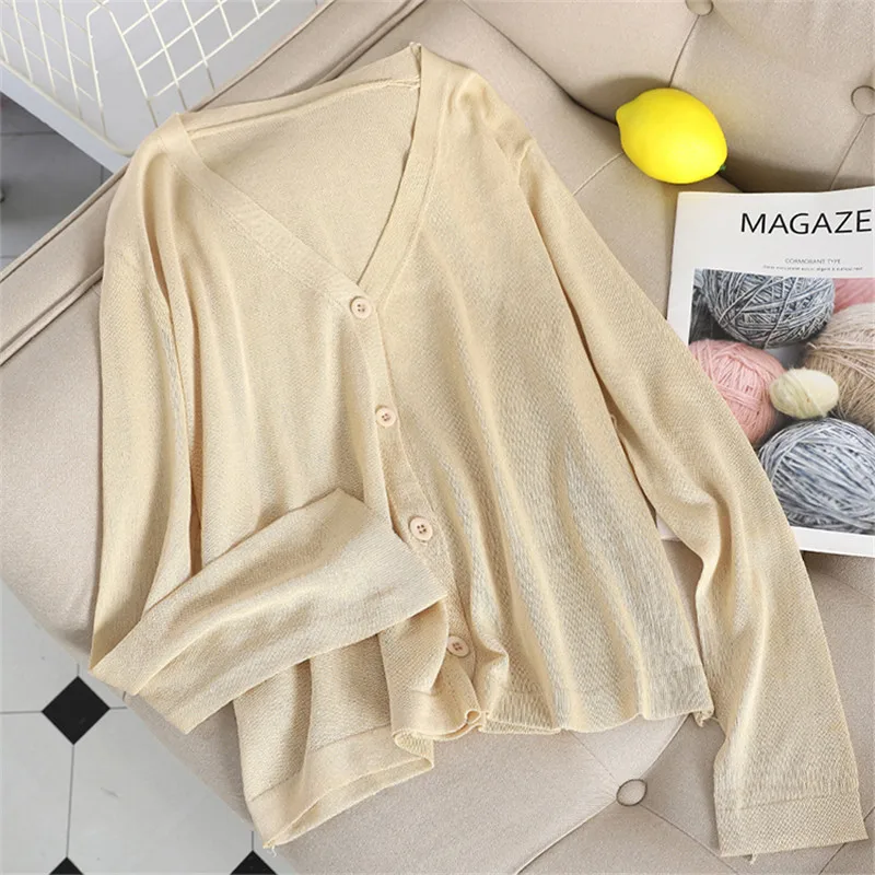 Женский короткий кардиган повседневный Свободный вязаный из тонкого шелка жакет