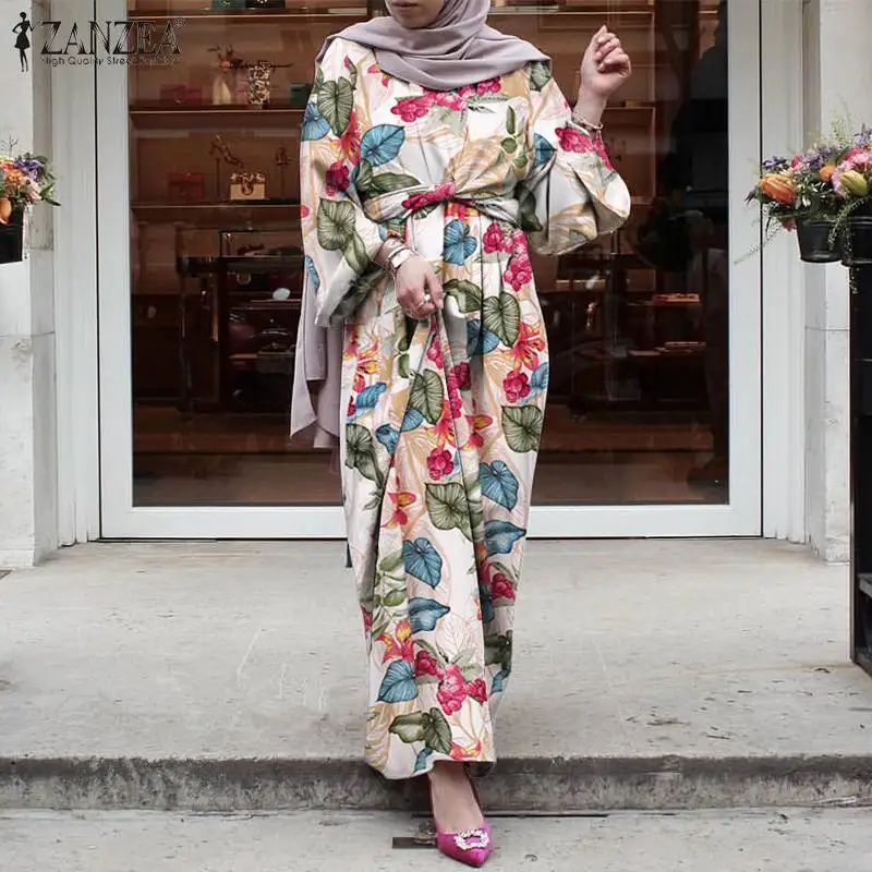 Богемный женский сарафан с принтом 2022 ZANZEA, весеннее мусульманское платье, Повседневная абайя хиджаб с длинным рукавом, длинное платье, женс...