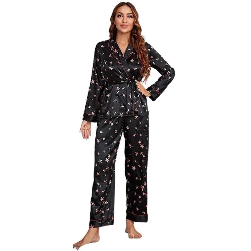 

Pyjama Satin Femme 2021 Spring Autumn Pajamas for Women Sleepwear Long Sleeved Satin Pijamas Sexys Mujer Sexy Home Service Suit