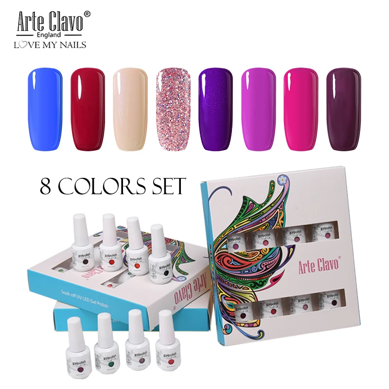 ZH18 Arte Clavo 8 Colors Gift Sets Box 8ml UV Gel Nail Polish Nail Art Gel Polish Vernis Semi Permanent Nail Primer Gel Varnishes - Цвет: ZH18