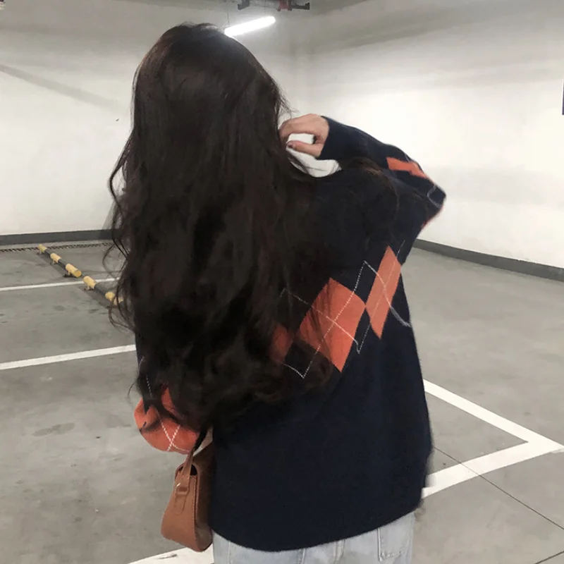 Свободный вязаный женский свитер черные пуловеры оверсайз с круглым вырезом на