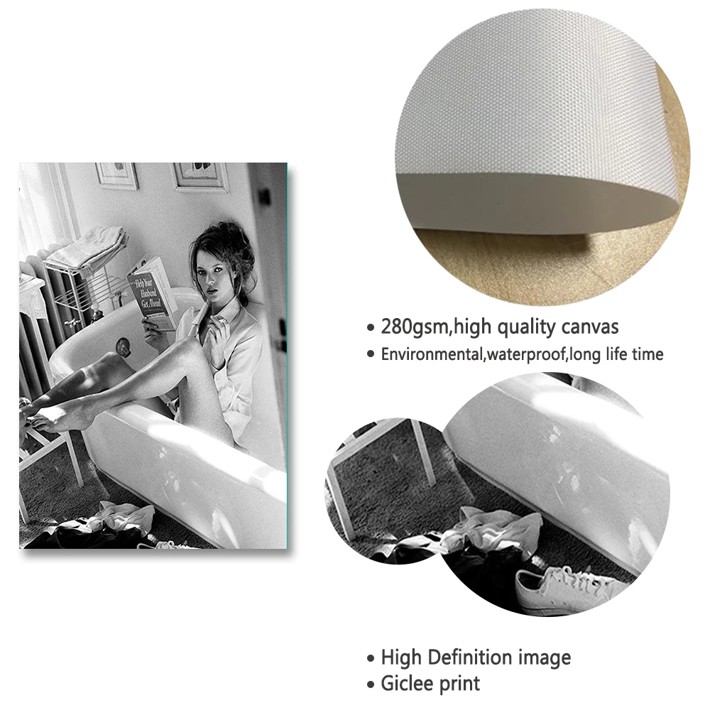 Плакат Фреска Kate Moss для чтения в ванне скандинавский минимализм Ретро Модный