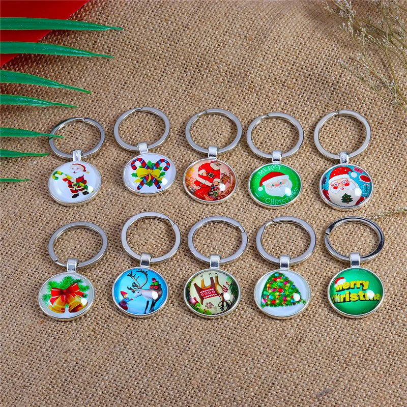 Модный красный Санта Клаус стеклянный кабошон брелок ювелирные изделия для