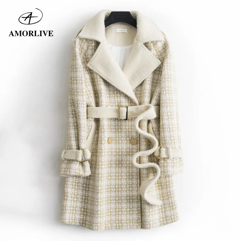 Фото Женское шерстяное пальто с отложным воротником на осень/зиму | Женская одежда