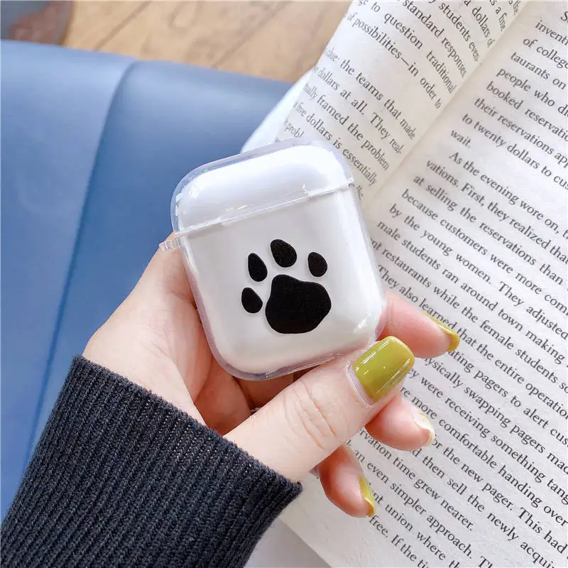 Милый отпечаток лапки щенка собаки мягкий ТПУ прозрачный чехол для Apple Airpods 1/2 милый чехох с рисунком бульдога беспроводная гарнитура зарядная коробка