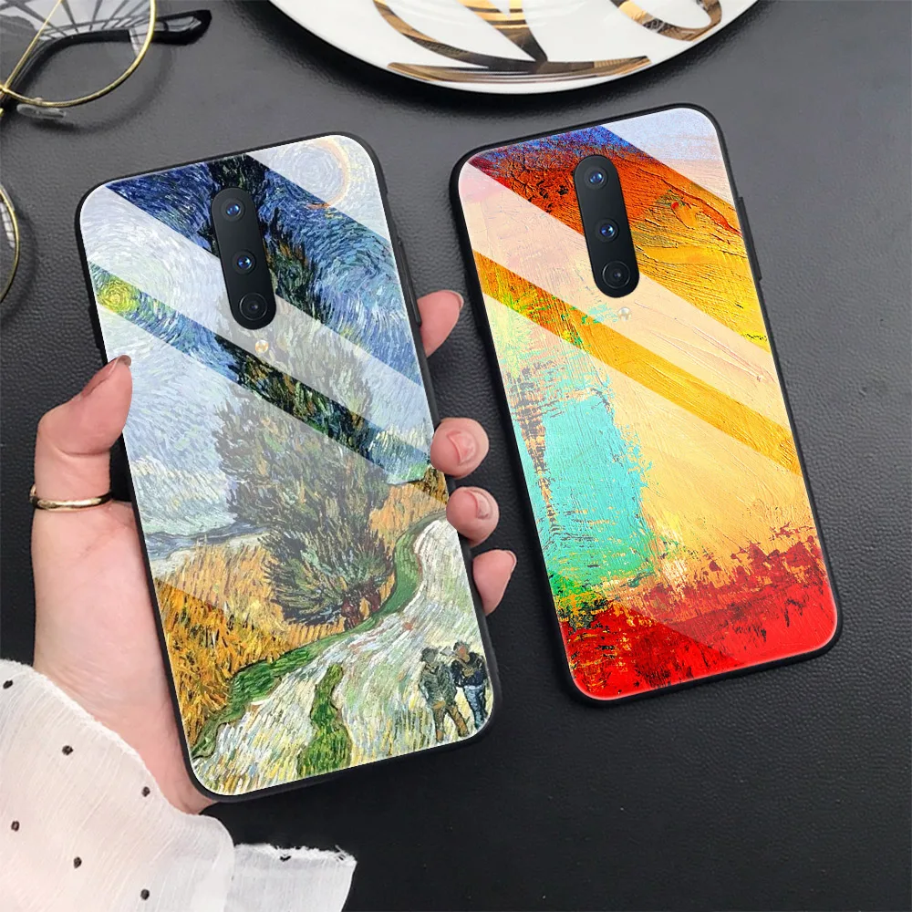 

Case For Oneplus 8 Pro 8T 7T 7 6T 6 Nord Pro Glass Phone Cases for one plus 8 8pro 1+7 1+7t 1+8t 1+6 1+6t Cover Coque Painting