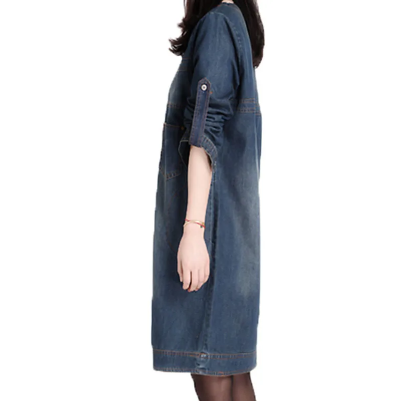 Женское джинсовое платье зимнее с длинным рукавом в корейском готическом стиле