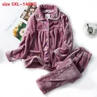 Зимние женские толстые фланелевые пижамные комплекты, Флисовая теплая одежда для сна, домашняя пижама, костюм большого размера 5XL 145 кг, домашняя одежда