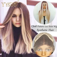 yysoo long silky straight blonde baylayage13x4 futura synthetic lace front wigs for women natural hair blonde highlight lace wig