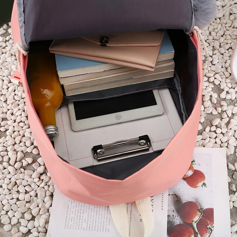 4 шт. рюкзак с мультяшным принтом в консервативном стиле холщовые однотонные