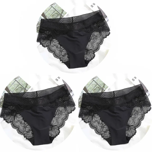 NK01-3PCS Женские трусы больших размеров Женские трусики Комфорт Белье Кружевное белье Трусы Ice Silk выдалбливают сексуальное женское белье calcinha - Цвет: NK01-3PCS