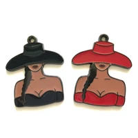 5pcs afro american african black girl in hat enamel charms for women beads bracelet jewelry necklace keychain pendants wholesale