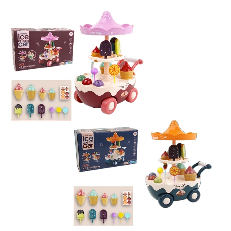 

Electric Cartoon Car Toy Musical Toy w/ Flash Lights Universal Wheel Ice Cream Play Vehicle for Baby Toddler Girls