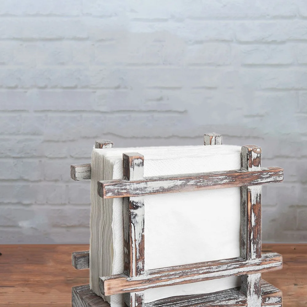 

1Pc Household Napkin Rack Desktop Tissue Stand Vintage Wooden Paper Holder