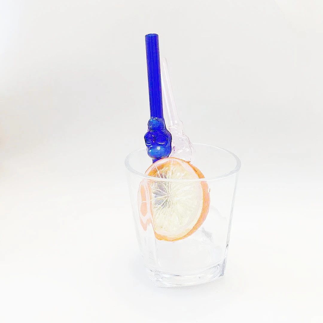 

Glass Straws with skull Portable Transparent Pipe