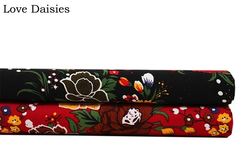 Хлопок, 21 Вт, тонкий вельвет, мягкий, черный, красный, коричневый, розовый, маленький белый цветок, цветочные ткани для DIY, платье, рубашка, ремесло, домашний декор