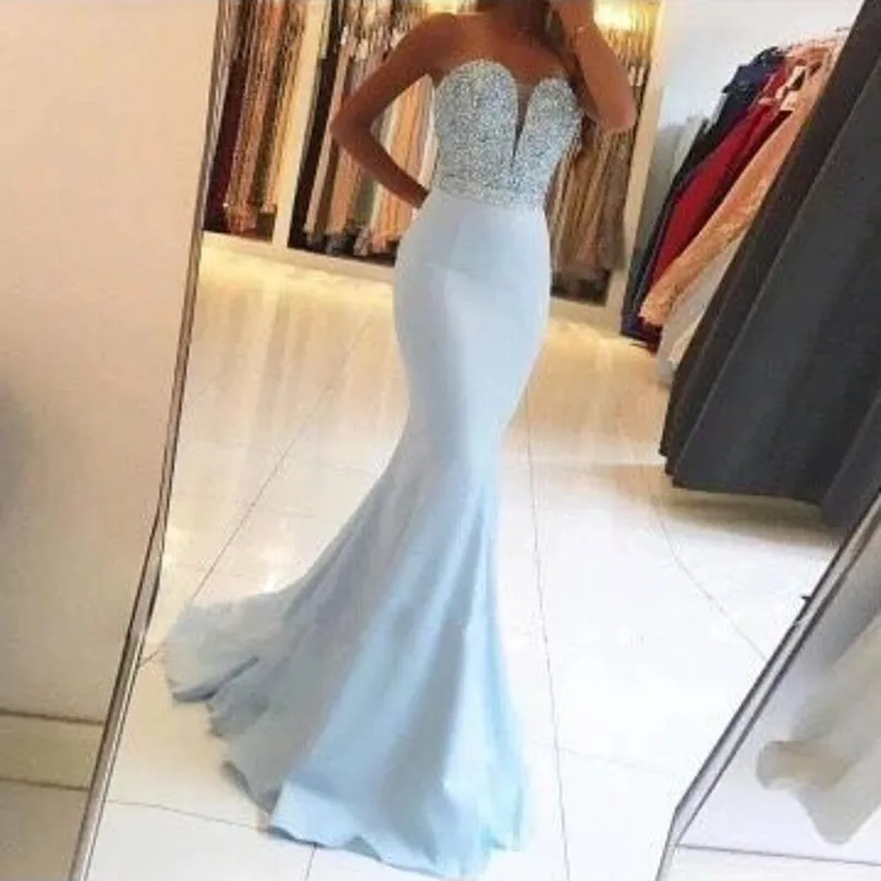 

Light Pale Blue Evening Dresses Robe De Soiree vestido longo Mermaid Prom Evening Gowns Long Trumpet Off Shoulder Prom Dress