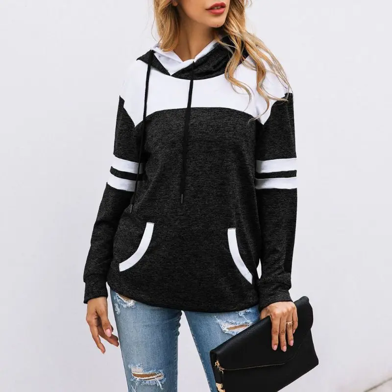 Женский Повседневный пуловер на завязках толстовка с капюшоном и боковыми