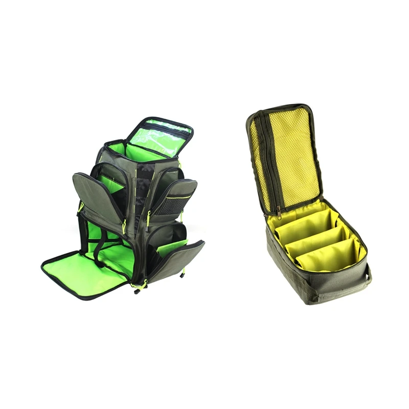 

1Pcs Fishing Tackle Backpack Fishing Bag & 1Pcs Outdoor Fishing Reel Bag Line Lure Gear Carry Storage Pag