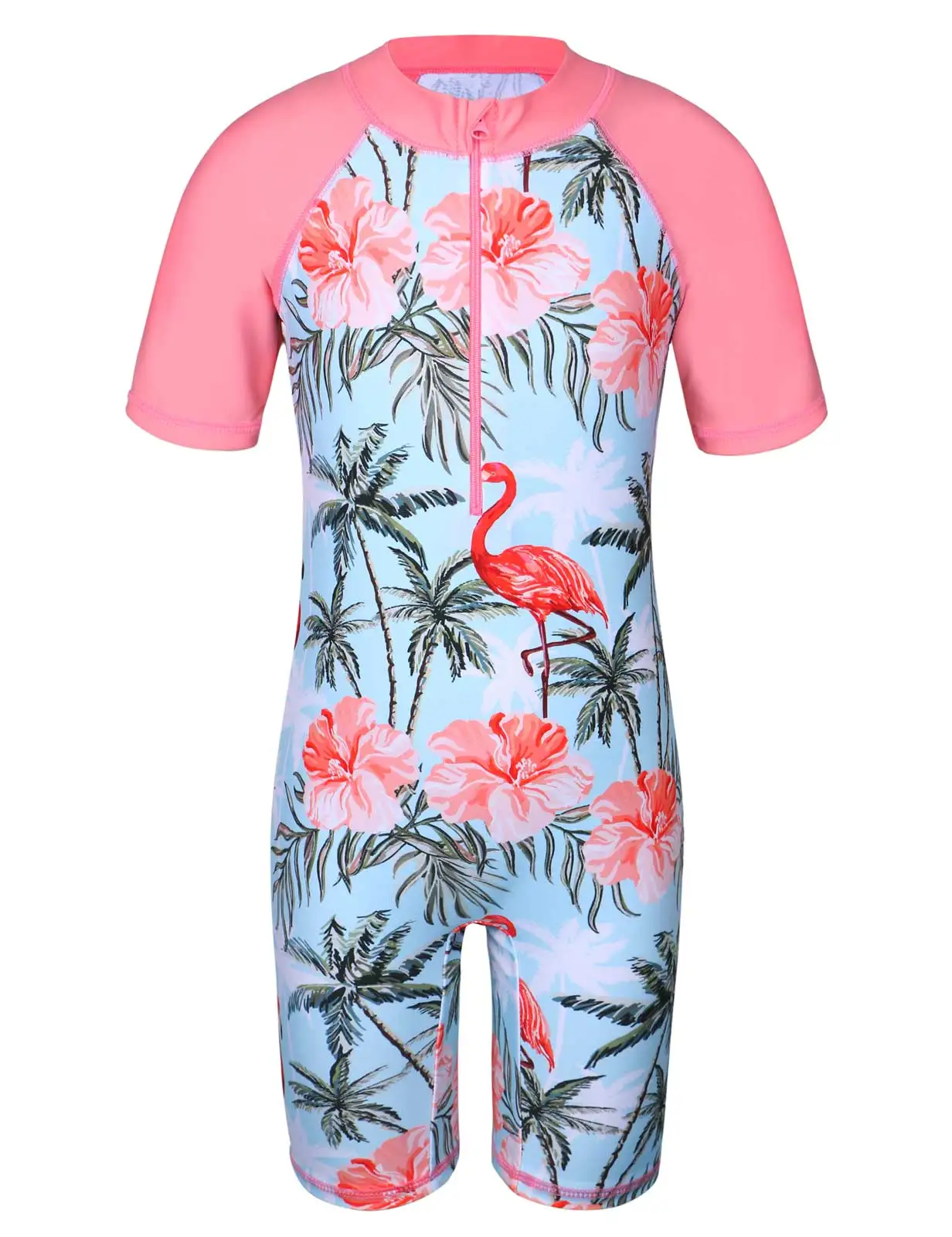 BAOHULU Kids Swimsuit UPF 50+ UV Swimwear Sun Protective One Piece Flower Beachwear Bodysuit with Ziper Surfing Suit Rashguard