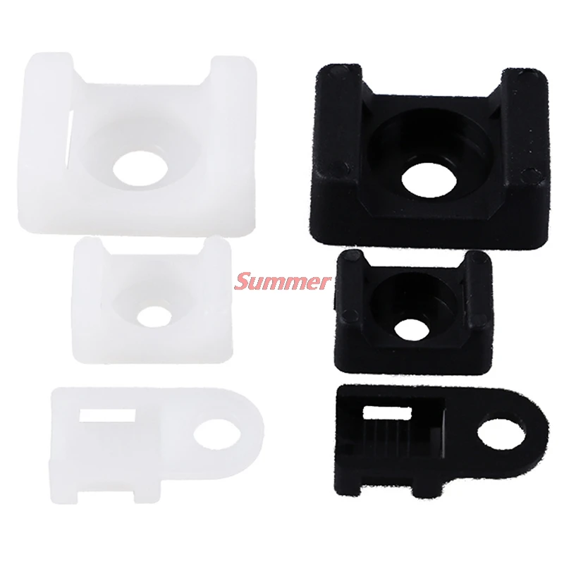 

100Pcs Hot White Black Cable Tie Mount Wire Buddle Saddle Type Plastic Holder