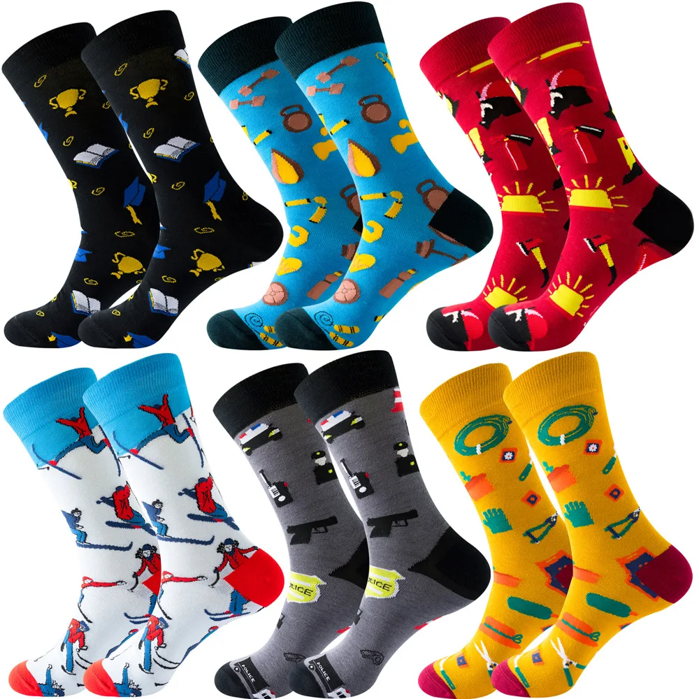 

1 pairs/set Men Women Compression Socks 100% Cotton Print Design Autumn and Winter Long Socks Multicolor