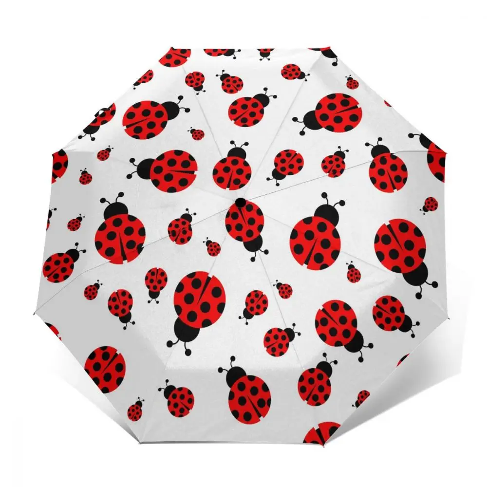 

Wind Resistant Fully-Automatic Umbrella Ladybug Cartoon Rain 3 Folding Parasol Travel Car Umbrella