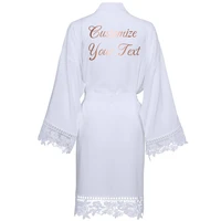 personalized custom text solid cotton kimono bridesmaid robes w lace trim women wedding bridal robe short bathrobe sleepwear
