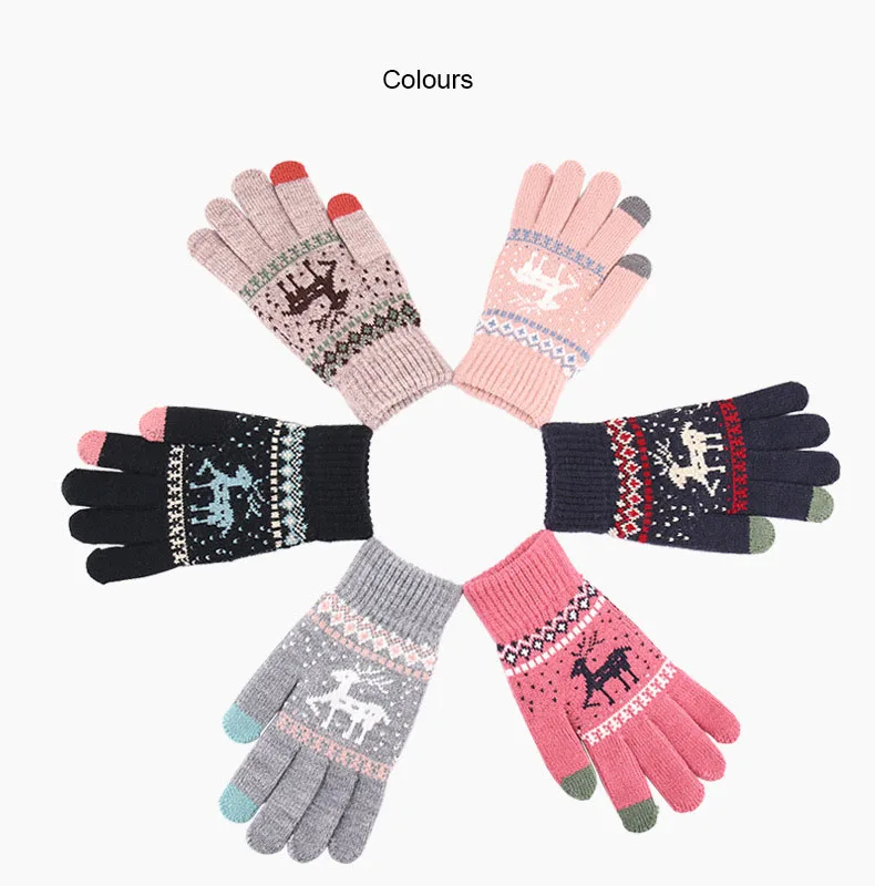 Жаккардовые Зимние перчатки для сенсорного экрана Для женщин Guantes Invierno Mujer зимние