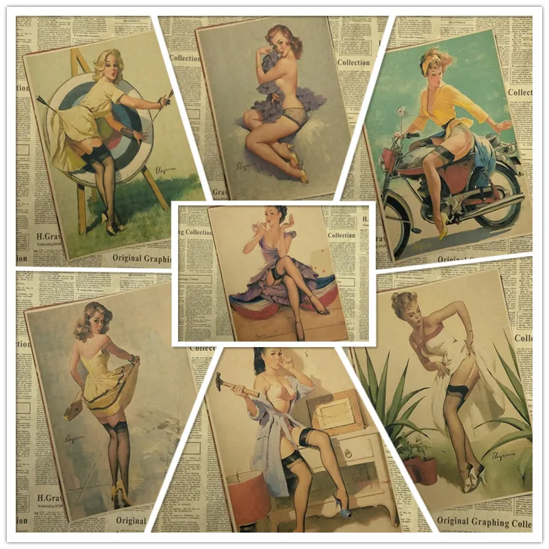 Серии Slender Girl 2 винтажная крафт бумага печать четкое изображение комнаты бара