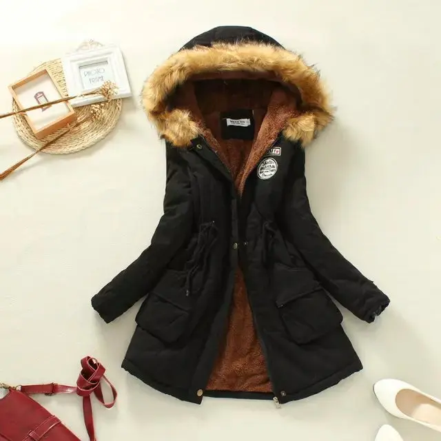 Winter New Korean Middle-length Cotton Clothing Women's Large-haired Lamb Velvet Jacket Plus Plus Thick Loose Cotton Clothing