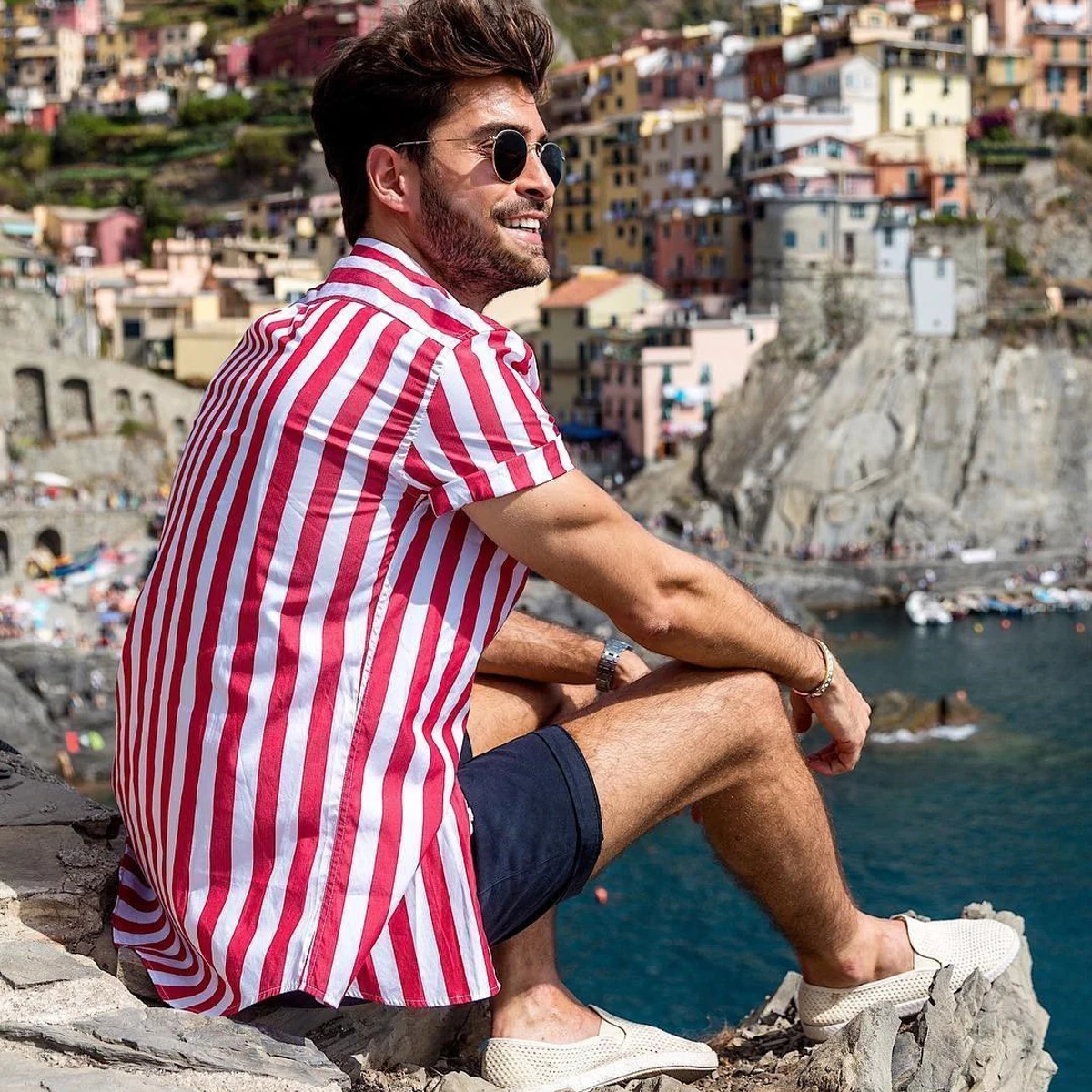 

2020 Men Casual Striped Short Sleeve Shirts Linen Top Button Down Shirt V Neck Blouse Summer Casual Blouse Tee Tops