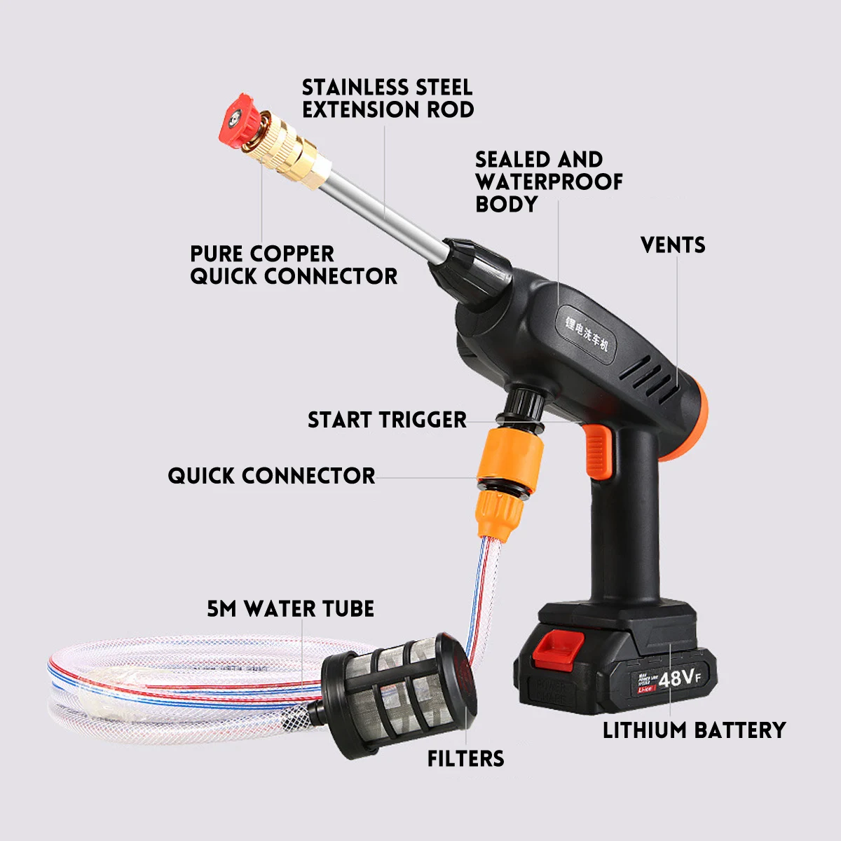 Pаспродажа 30BAR 48VF Беспроводной высокое Давление автомойка водяной пистолет распылитель Портативный автоматическая стиральная машина/генератор пены ...