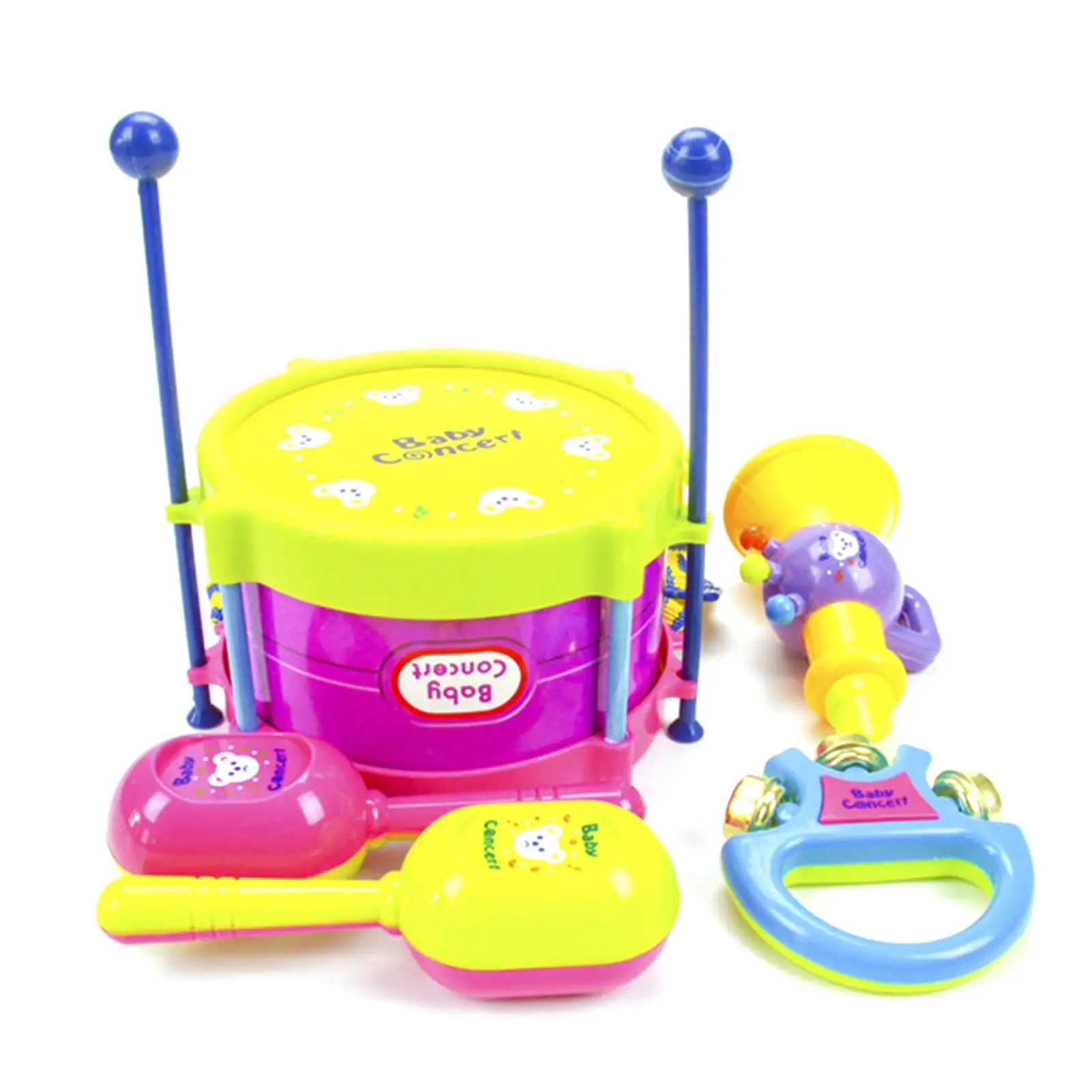 5 stücke musical spielzeug set roll trommel gitarre instruments band kit kinder früh pädagogisches spielzeug geschenk baby erfassen han