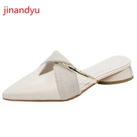 big size 41 casuales mules slippers pointed toe low heels women summer sandals woman slippers sandal fashion black beige heels