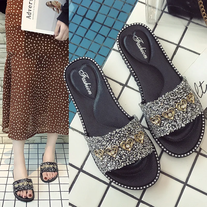 

Whoholl Slippers Women Summer Sandals 2020 Fashion Bling Female Candy Color Flip Flops Beach Diamond Flat Shoes Outdoor Sandals