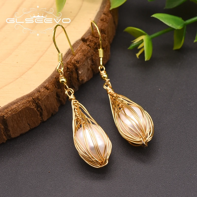 Серьги GLSEEVO с натуральным пресноводным белым жемчугом и крючком для женщин