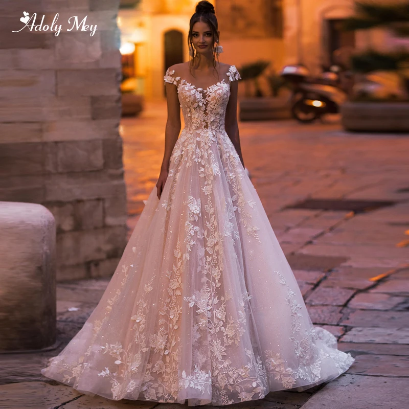 Adoly Mey Новые Романтические свадебные платья трапеции с круглым вырезом и рукавами