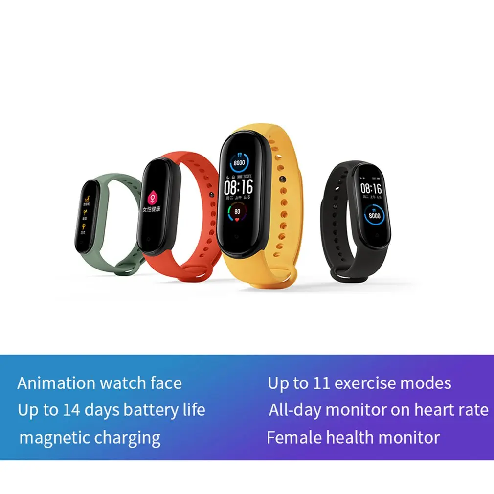 Браслет Xiaomi Mi Band 5 Spo2 Женский фитнес-браслет с нажимными клавишами пульсометром