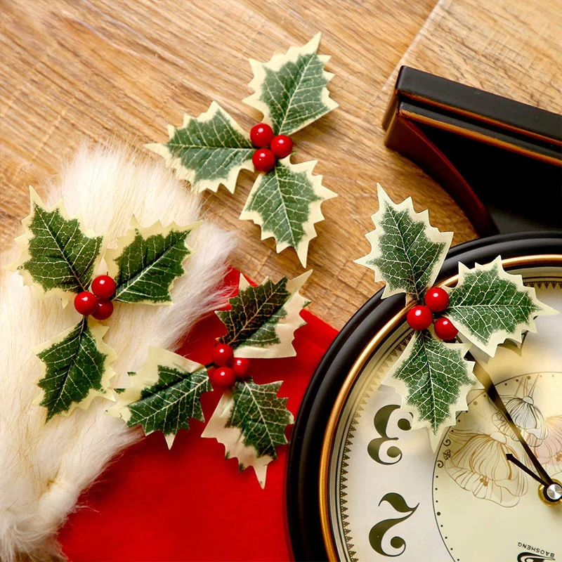 

Пластиковый цветок, искусственные листья и искусственные ягоды Падуба, красные вишни, маленькие фрукты, украшение для дома на Рождество, св...