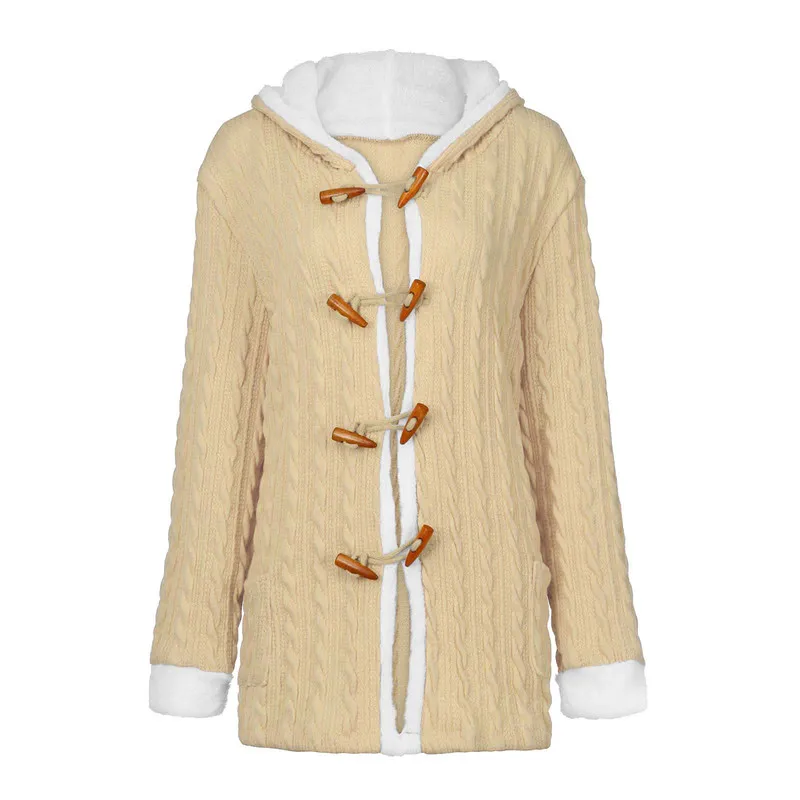 Женский зимний Кардиган с капюшоном и флисовой подкладкой вязаный свитер пальто