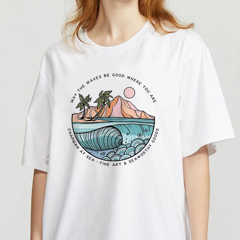 

Beautiful mountain printing ladies T-shirt pink graphic T-shirt cartoon Harajuku T-shirt summer tee top female